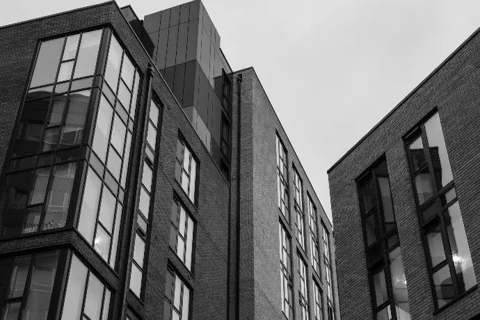 greyscale photography of building